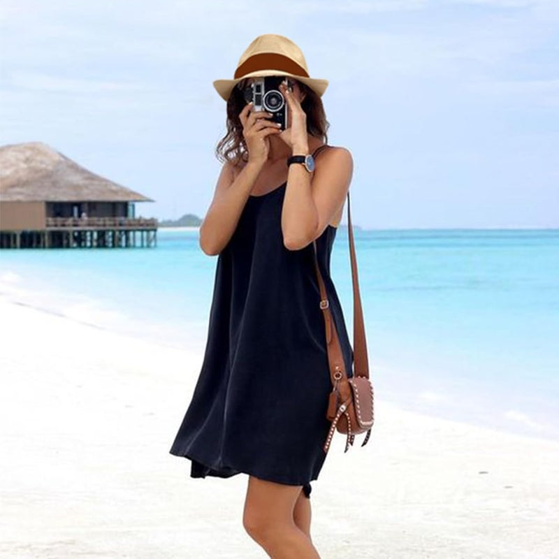 DRESHOW Women Straw Panama Hat Travel Fedora Beach Sun Hat Summer Wide Brim Straw Roll up Hat UPF 50+ - Image 3